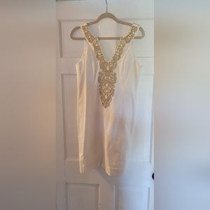 NWT- Lilly Pulitzer white dress with gold embellishments.